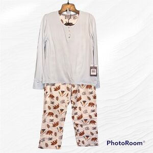 BearPaw 2-Piece Pajamas Set with Camping Print Lightweight Flannel Sleep Pant 2X